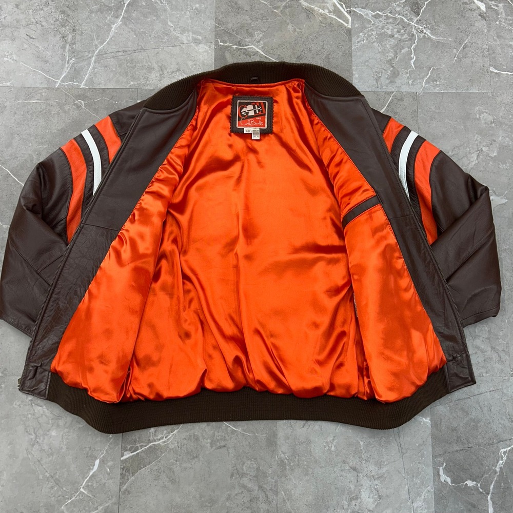 Vintage Cleveland Browns Leather Jacket Mens Large Carl Banks Bomber Coat GIII - Picture 2 of 11